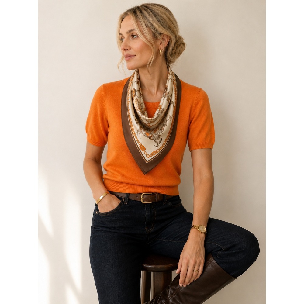 YeMak Orange Short Sleeve Knit Sweater Top Women's XL Runs Small NWT